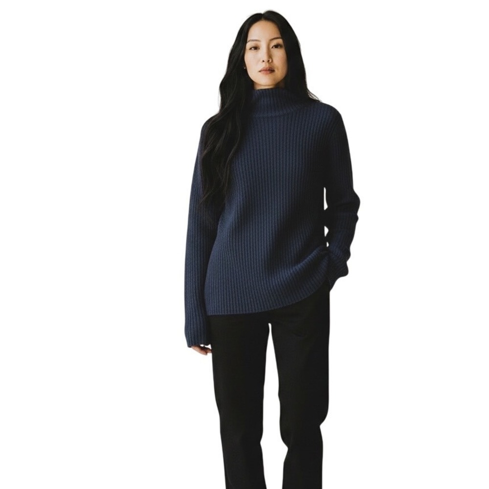 VINCE 100% Cashmere Ribbed Dark Gray Turtleneck Side‎ slit Tunic Sweater Small